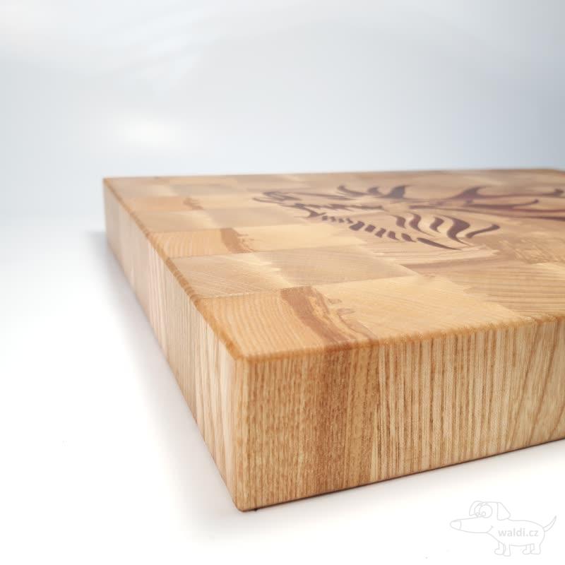Prkénko jelen - příčné vykládané (inlaid end grain) jasan padouk 35x28x4cm