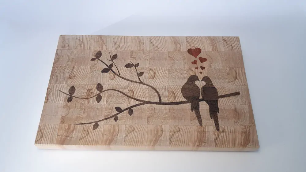 Prkénko hrdličky - příčně skládané (inlaid end grain) buk wenge a padouk 40x25x4 cm