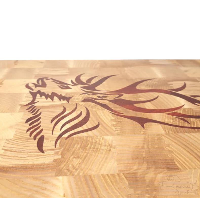 Prkénko jelen - příčné vykládané (inlaid end grain) jasan padouk 35x28x4cm