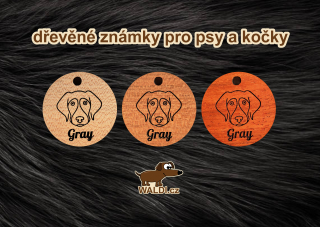 dřevěná známka pro psy a kočky